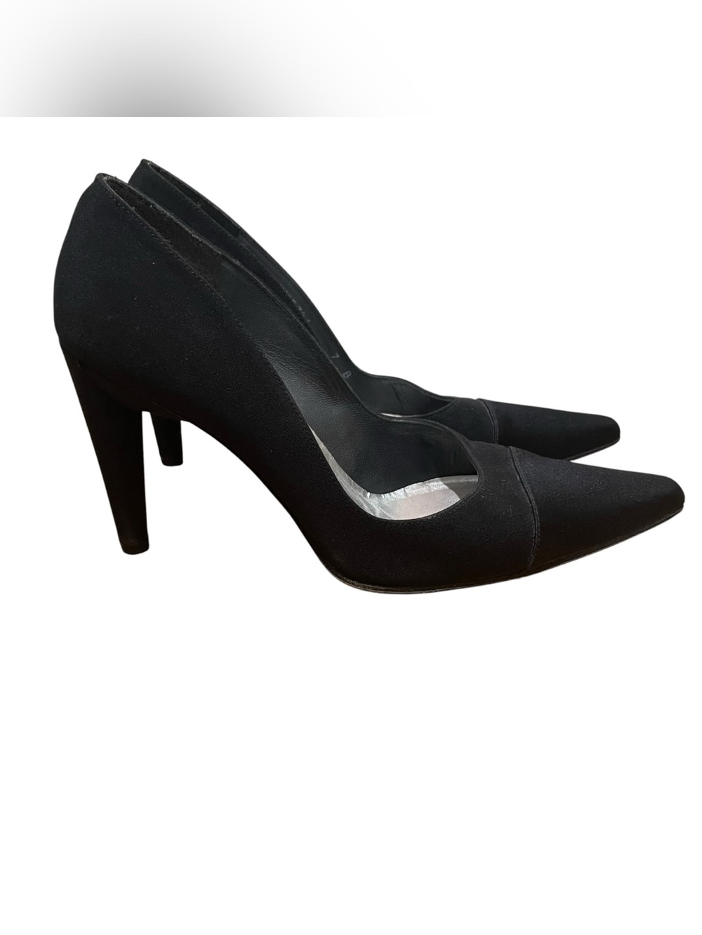 Stuart Weitzman Satin Pointed Toe Pumps Black Womens Size 7B Stiletto Heels